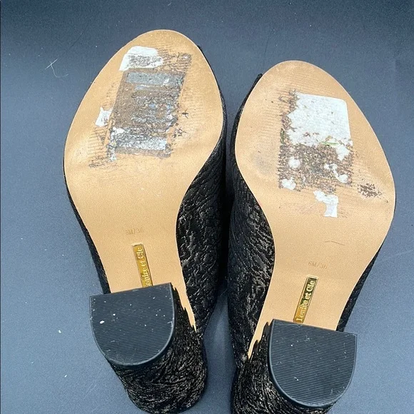 Louise et Cie Black and Gold Mules with Shimmery Finish - Picture 7 of 8